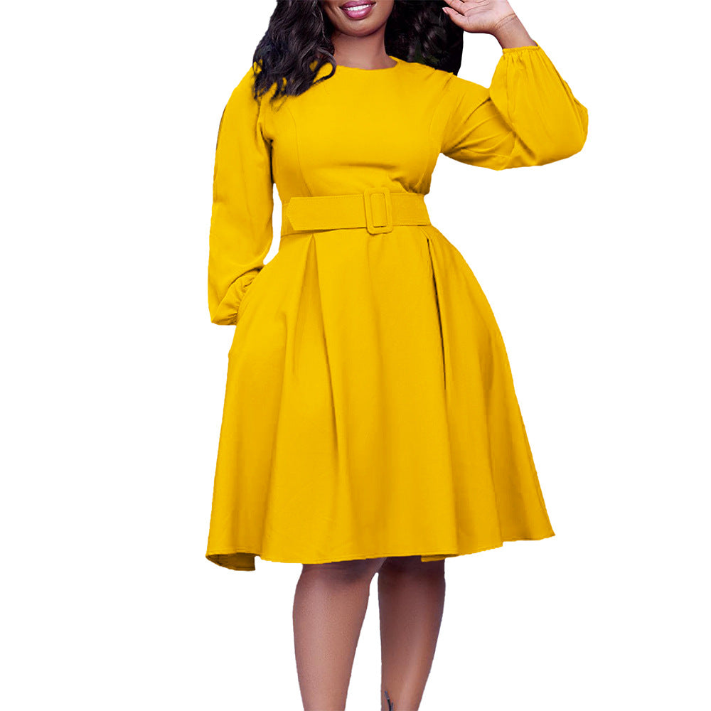 Women Dress Autumn and Winter Long Sleeve Elegant round Neck